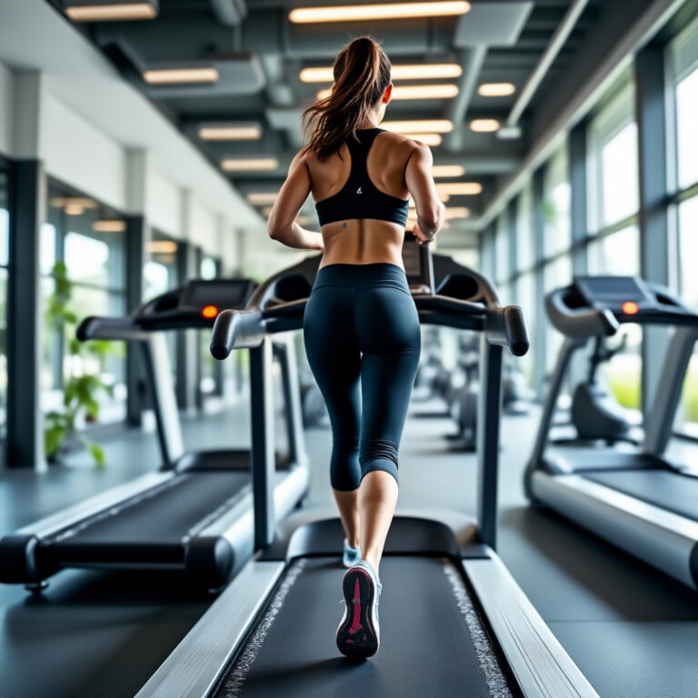 Hardlopen op de loopband in een moderne fitnessclub