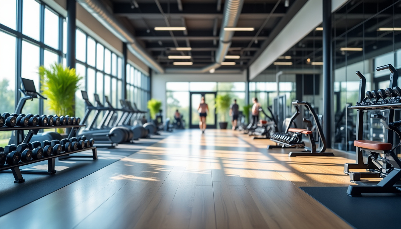 Moderne sportschool met krachtmachines en vrije gewichten